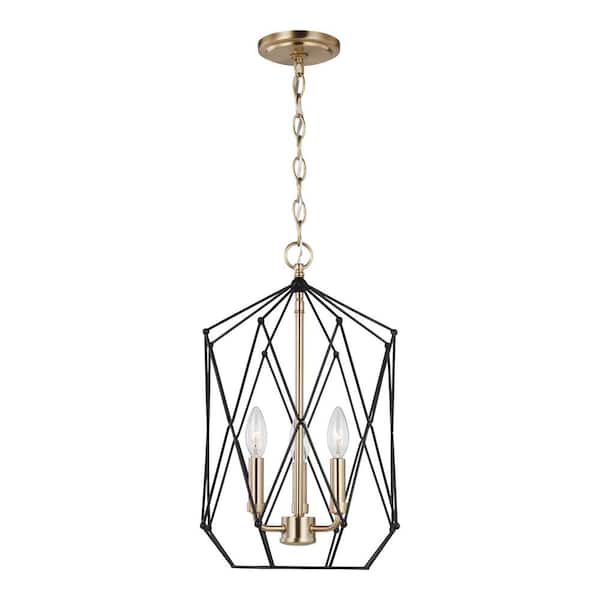 Zarra 3-Light Satin Brass Medium Lantern Hanging Pendant Light