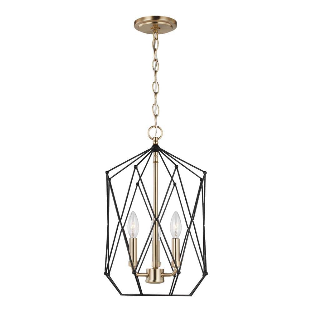Zarra Satin Brass 3-Light Geometric Pendant
