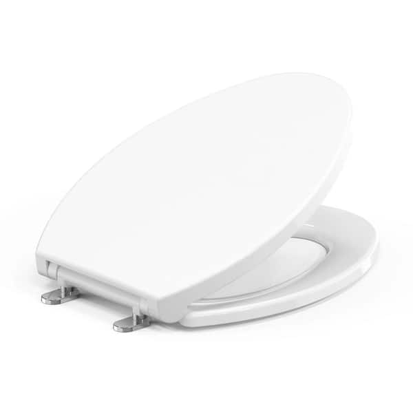 Magic Hinge Elongated Soft Close Toilet Seat in White