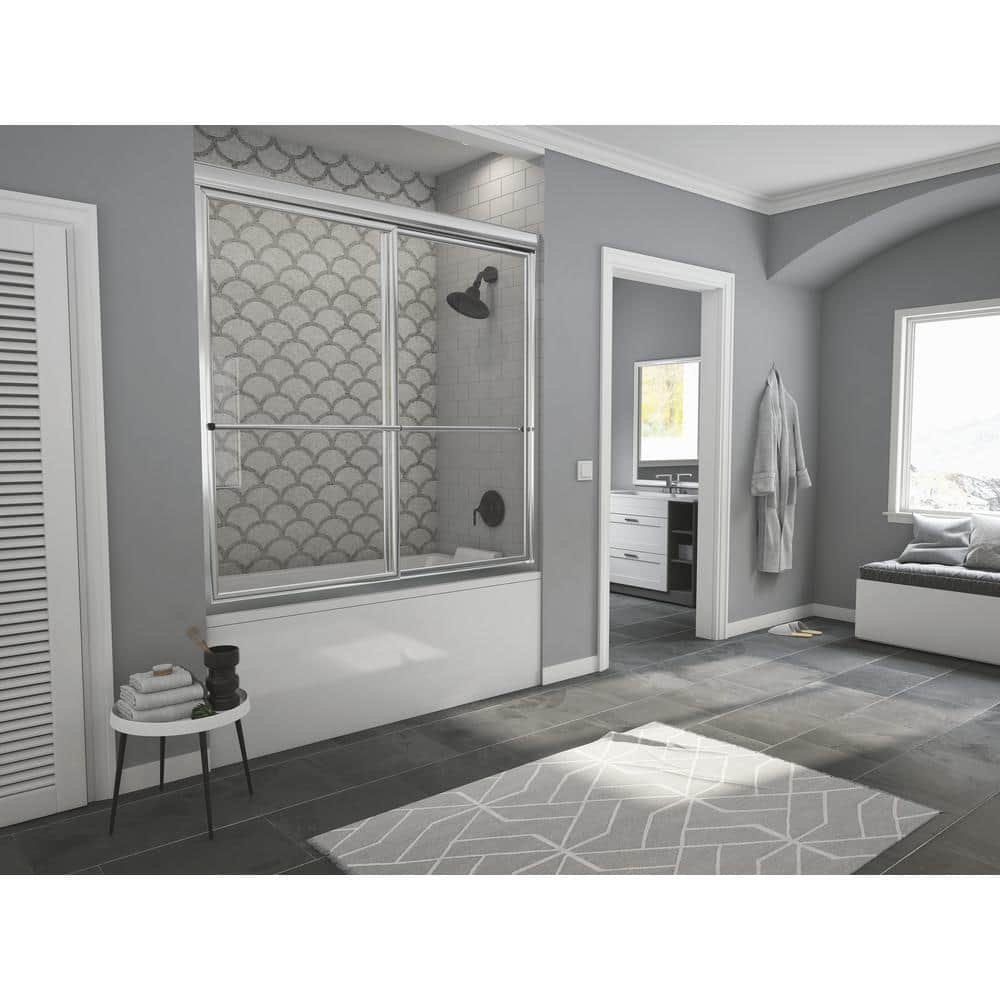 Newport 56 in. to 57.625 in. x 55 in. Framed Sliding Bathtub Door with Towel Bar in Chrome with Clear Glass price history on PriceWatchPro