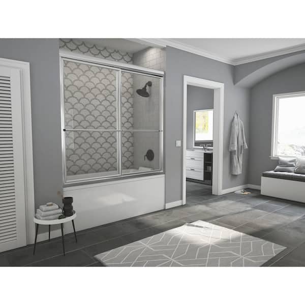 Newport 60 in. to 61.625 in. x 58 in. Framed Sliding Bathtub Door with Towel Bar in Chrome with Clear Glass