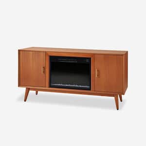 Meroy Walnut TV Stand Fits TVs up to 55 in. with Electric Fireplace