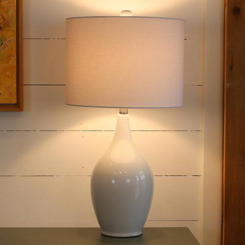 Anabelle Ceramic 27 in. White Table Lamp with Linen Shade Lamps