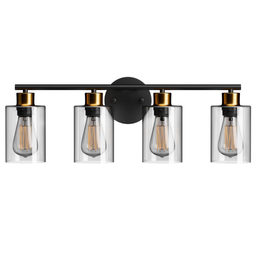 Tivleed 24 in. 4Light Black and Gold Vanity Light with Clear Glass