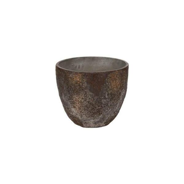 PotteryPots 17.32 in. H Small Round Imperial Brown Ficonstone Indoor Outdoor Jesslyn Planter