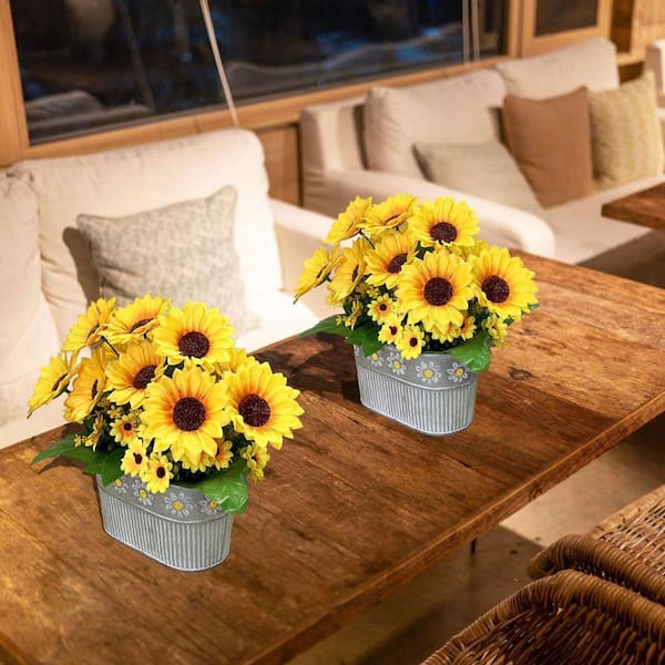 Rustic Artificial Sunflowers 11 in. Yellow Floral Table Centerpiece Branch Décor for Home