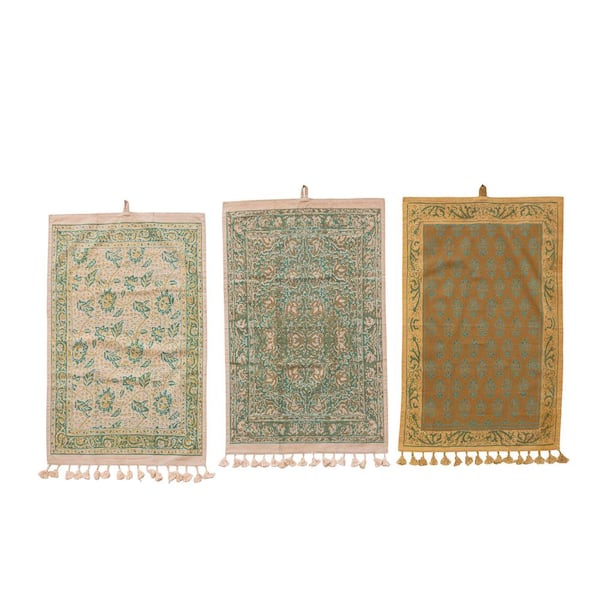 Storied Home Multicolor Printed Pattern Cotton Kitchen Towel with Tassels (Set of 3)