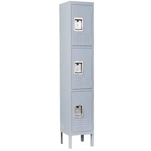 66 in. 3-Shelf Steel Metal Locker for Home, 3 Door Dressing Room, Gym, Lockable Storage Lockers for Employees in Grey