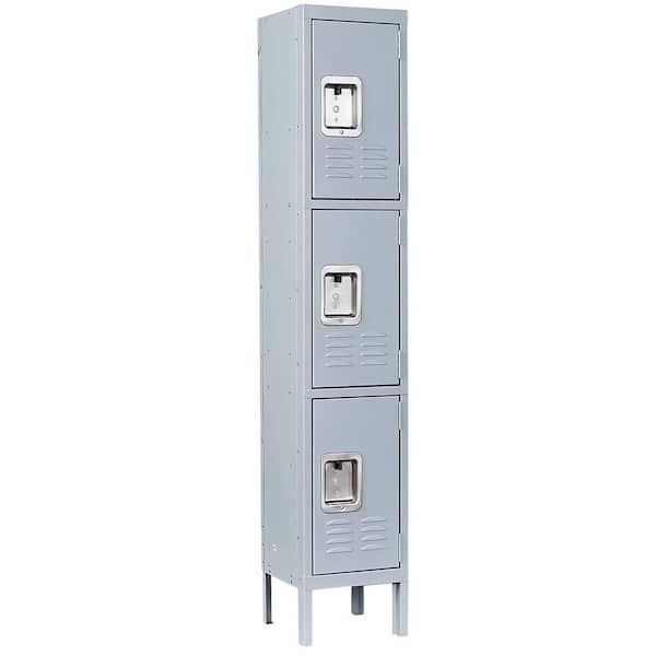 LISSIMO 66 in. 3-Shelf Steel Metal Locker for Home, 3 Door Dressing Room, Gym, Lockable Storage Lockers for Employees in Grey