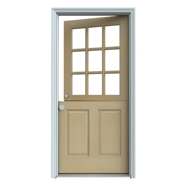 JELD-WEN 30 in. x 80 in. 9 Lite Unfinished Wood Prehung Right-Hand Inswing Dutch Back Door w/Primed AuraLast Jamb and Brickmold
