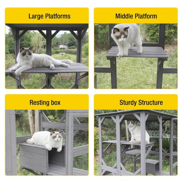 aivituvin Walk-in Extra Large Outdoor Cat Enclosure Connected To