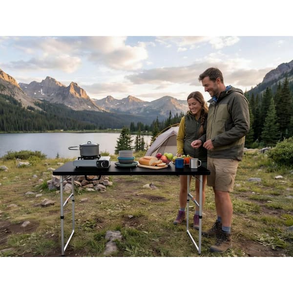HDX 4 ft. Black Resin Top Single Hand Adjustable Height Indoor