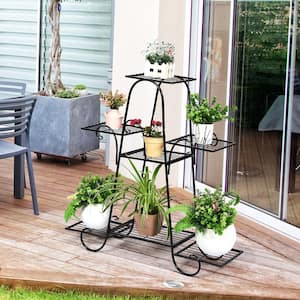 32 in. H Indoor/Outdoor Black Metal Plant Stand Multi-Layer Potted Planters Display Rack (7-Tier)