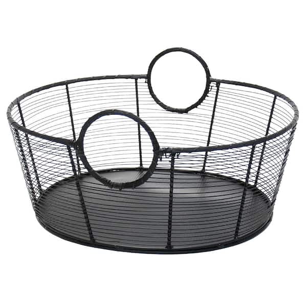 ACHLA DESIGNS Large Hand-Woven Steel Harvest Basket, 25.5 in. L Black Powder Coat Finish