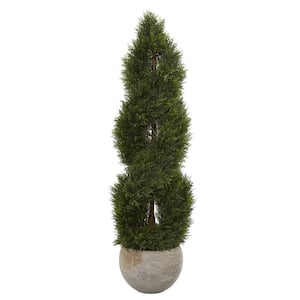 4 ft. High Indoor/Outdoor Double Pond Cypress Spiral Artificial Tree in Sand Planter