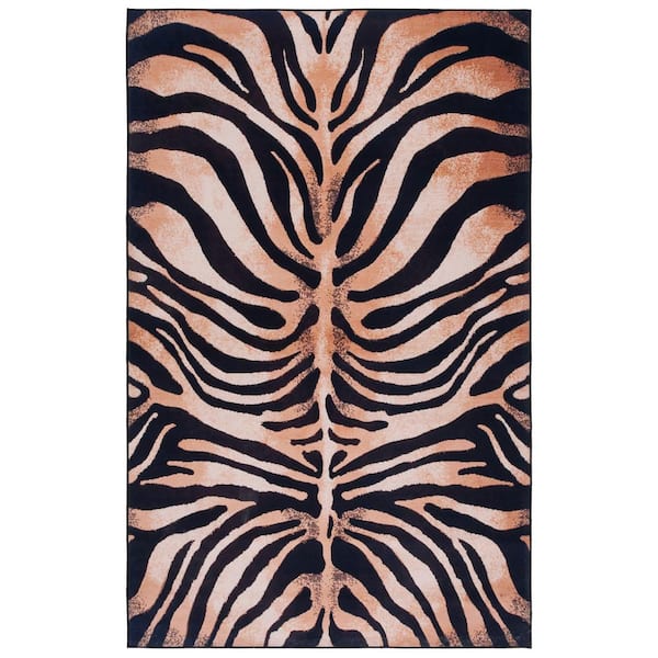 Faux Hide 2 ft. x 4 ft. Light Orange/Black Machine Washable Animal Print Area Rug