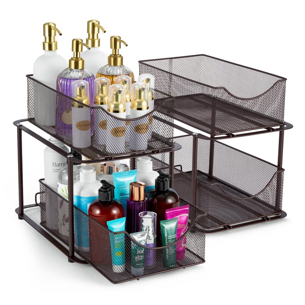 2-Tier Bronze Metal Under Sink Bathroom and Kitchen Organizers and Storage,