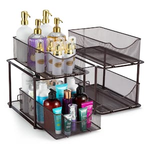 2-Tier Bronze Metal Under Sink Bathroom and Kitchen Organizers and Storage, 2 Pack Sliding Drawers