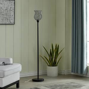 Oklahoma 59 in. Black Torchiere Floor Lamp with Crystal Shade