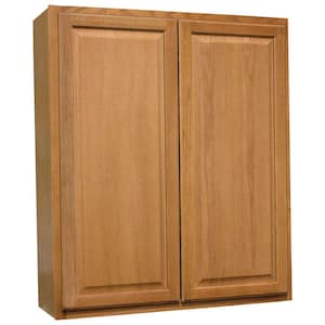 Hampton 36 in. W x 12 in. D x 42 in. H Assembled Wall Kitchen Cabinet in Medium Oak