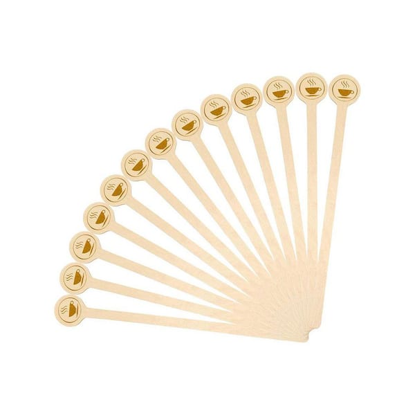 Natural Wood Brown Disposable Birch Coffee Stir Sticks Beverage Mixer Round Ends (100 Per Case) Eco-Friendly