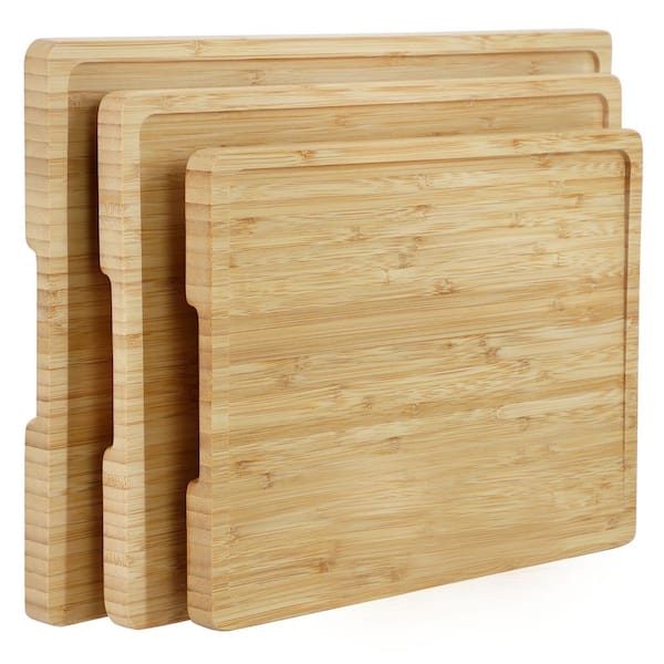 3-Piece Assorted 17 x 12 in. Rectangle Natural Bamboo Cutting Board Set