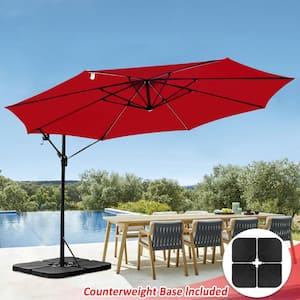 12 ft. Steel Cantilever Offset Patio Umbrella in Red with Crank Lift and Base