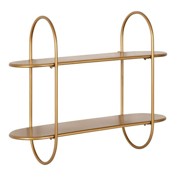 Kate and Laurel Bekx 8 in. x 24 in. x 20 in. Gold Metal Floating Decorative Wall Shelf Without Cubbies
