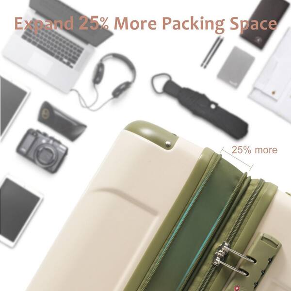 Tatahance 3-Piece White Green Hardside ABS Double Spinner Luggage