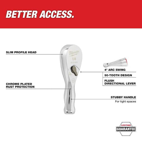 1/4 in. Drive 90-Tooth 3 in. Stubby Ratchet with 1/4 in. Drive 90-Tooth 9 in. Extended Ratchet (2-Piece)