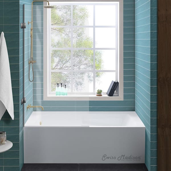 Voltaire 60 in. x 30 in. Acrylic, Alcove, Integral Armrest, Left-Hand Drain, Apron Rectangular Bathtub in White