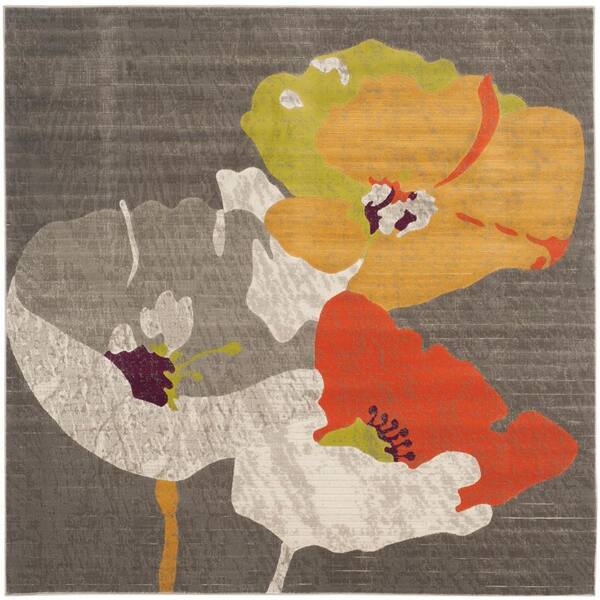 SAFAVIEH Porcello Dark Grey/Ivory 7 ft. x 7 ft. Square Floral Area Rug