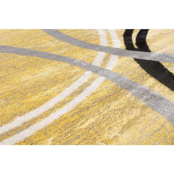 Contemporary Abstract Circles Design 10 ft. x 14 ft. Yellow Area Rug