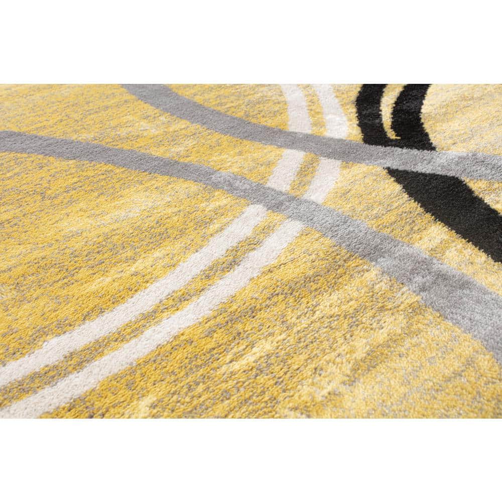 Yellow and Gray Abstract Circles 8' x 10' Synthetic Area Rug