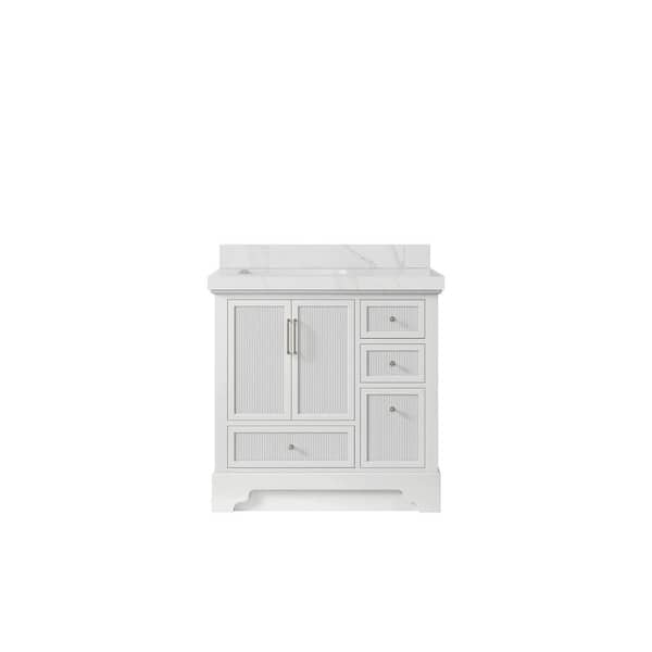 Willow Collections Alys 36 in. W. x 22 in. D x 36 in. H Left Offset Sink Bath Vanity in White with 2 in. Calcutta Sienna Qt. Top