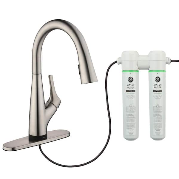 Glacier Bay Eagleton Single-Handle Pull-Down Sprayer Kitchen Faucet with Water Filter in Stainless Steel