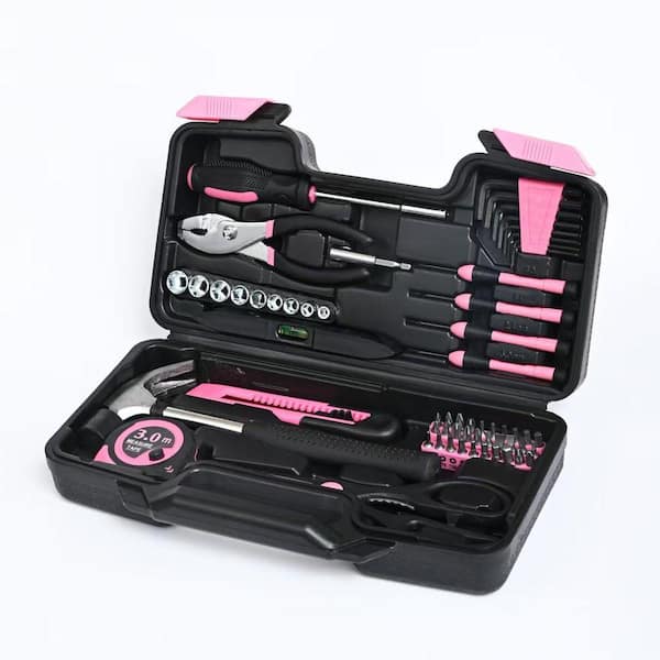 Laybus 144-Piece Pink Tool Kit, Basic Home Repair Tool Set