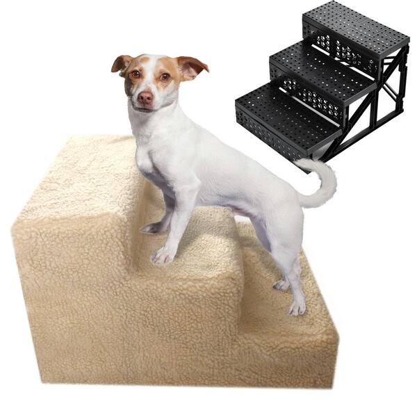 WOWOWMEOW Pet Sofa Stairs Dog Portable 3 Steps Ladder Stair with Fleece Cover 