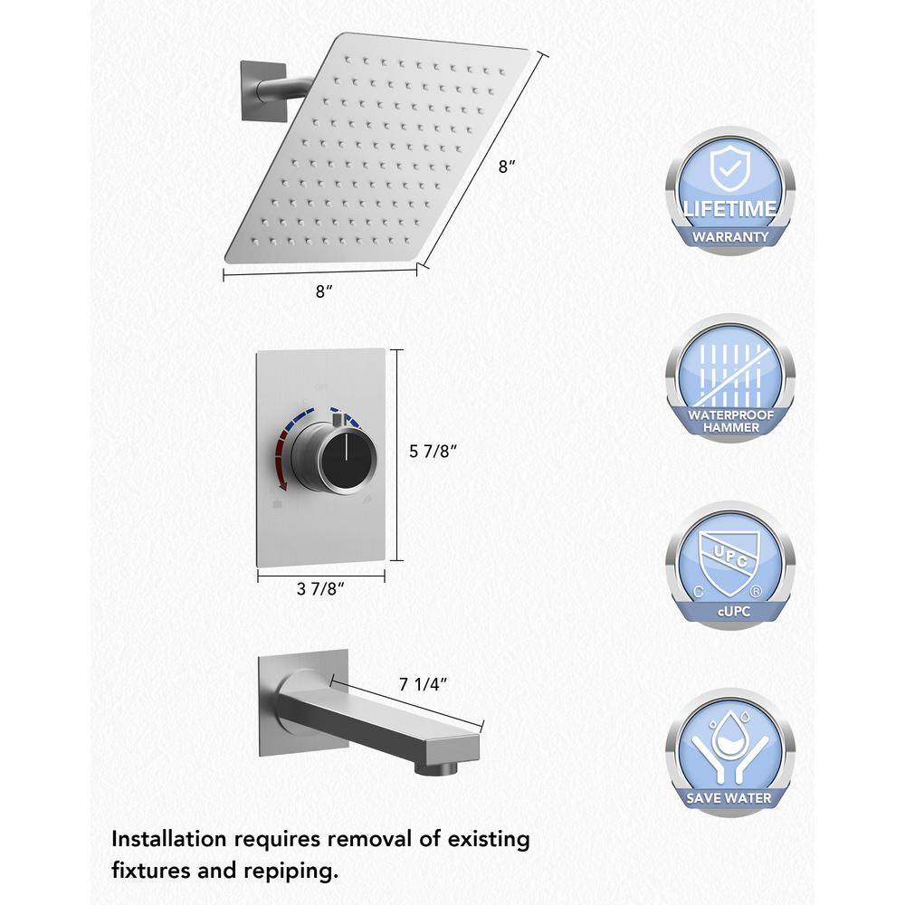 Brushed Nickel Wall Mounted Rain Shower Faucet Set with Handheld