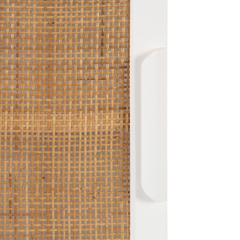 White and Natural Rattan Wall Cabinet with Three Shelves