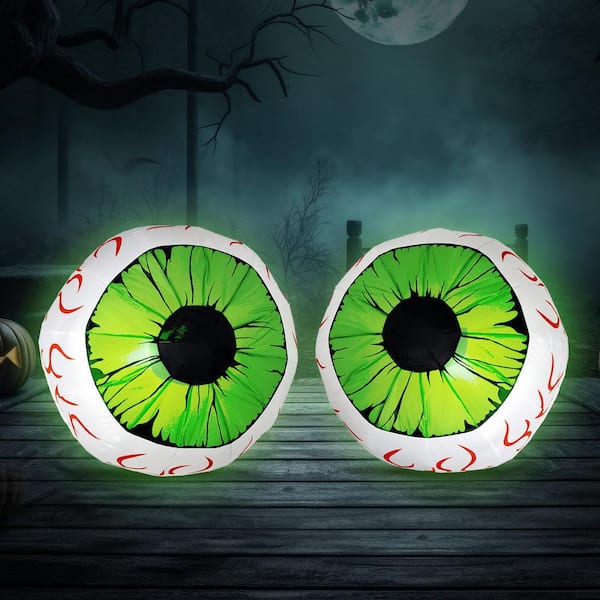 Syncfun 2 Pack Halloween Inflatable Giant Green Eyeball LED Light