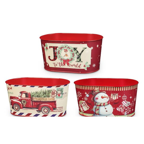 5-Pack 9 in. 0.15 gal. Red Christmas Metal Beverage Tub, Galvanized Tin Party Buckets, Tear and Wear Resistant