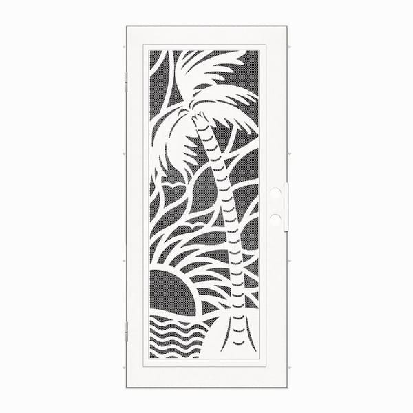 Unique Home Designs Playa 36 in. x 80 in. Right-Hand/Outswing White Aluminum Security Door with Meshtec Screen