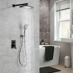 1-Spray 11.8 in. Rain Dual Shower Head and 3 Function Handheld Shower Head Shower Set 1.8 GPM Wall Mount in Matte Black