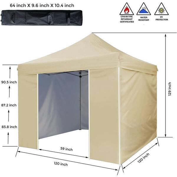 10 ft. x 10 ft. Gray Pop Up Sidewall Canopy Tent- 5-Pieces of