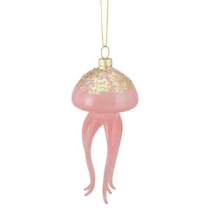 4.75 in. Transparent Pink Jellyfish Glass Christmas Ornament