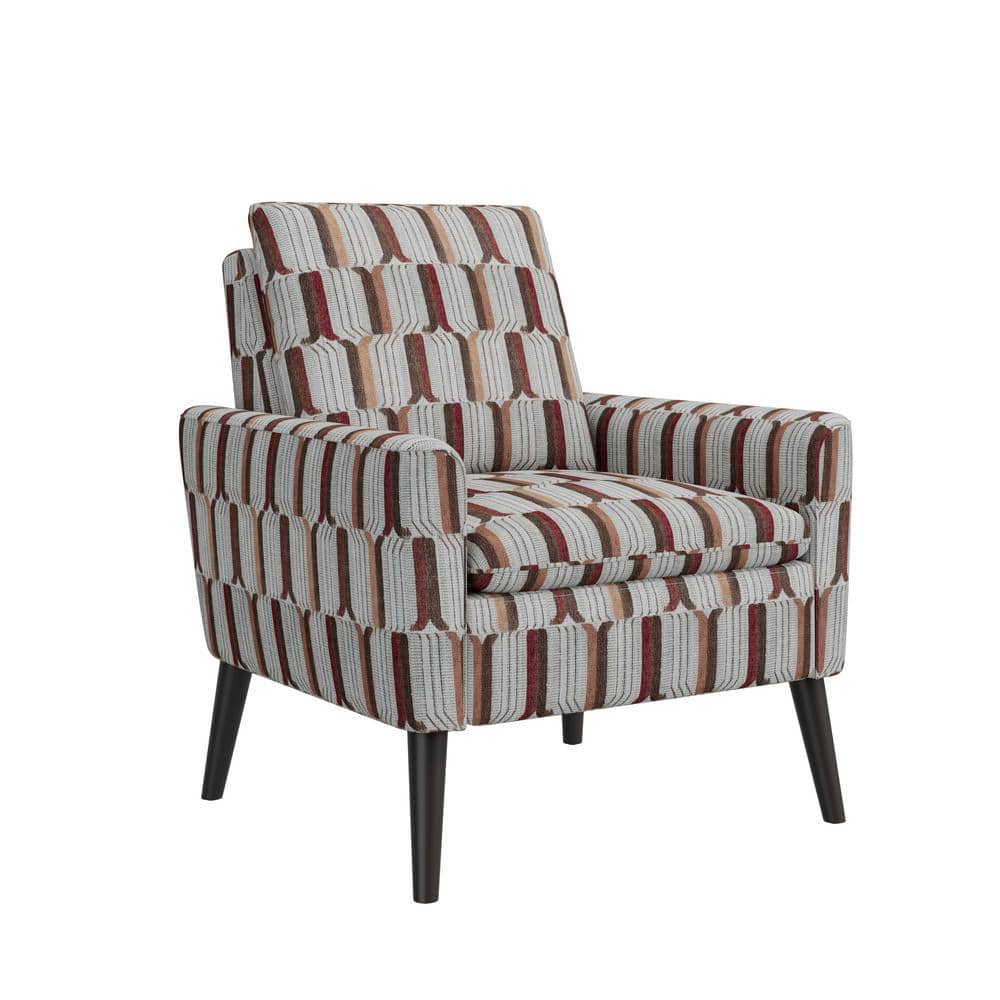 Mid-Century Modern Tan, Cream, and Red Stripe Barrel Accent Chair