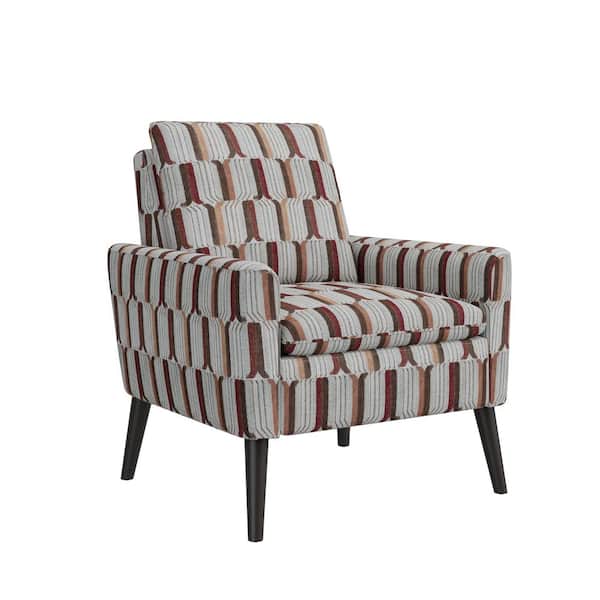 Handy Living Allyson Tan, Cream and Red Stripe Fabric Mid Century Modern  Small Space Accent Armchair 340C-FKJ86-055