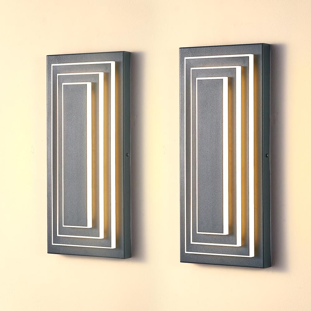 16 in. Modern LED Outdoor Wall Sconce, 3-Tier Black Light Fixture, Hardwired Porch (2-Pack) price history on PriceWatchPro