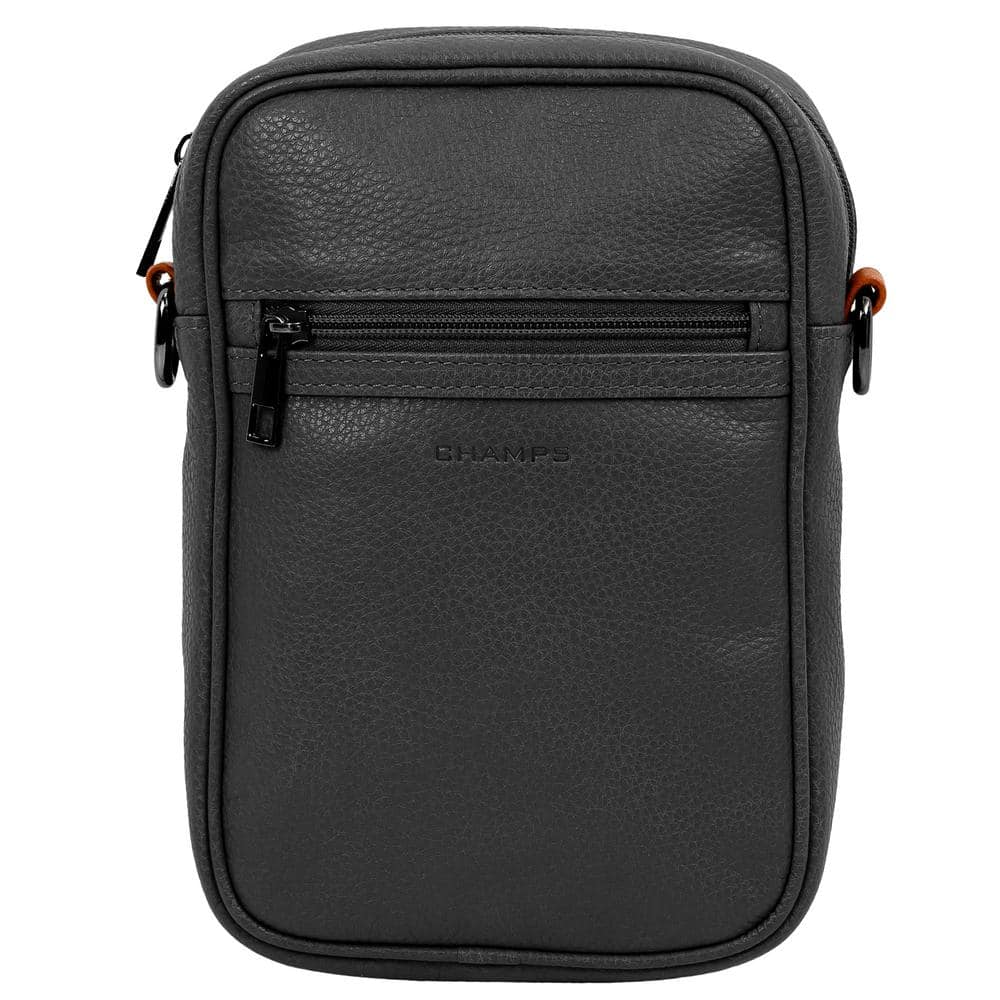 Depot Collection in., - OB-402-BLACK CHAMPS Black Crossbody Home RFID Vertical Onyx with The Backpack 6.25 Bag Protection Leather